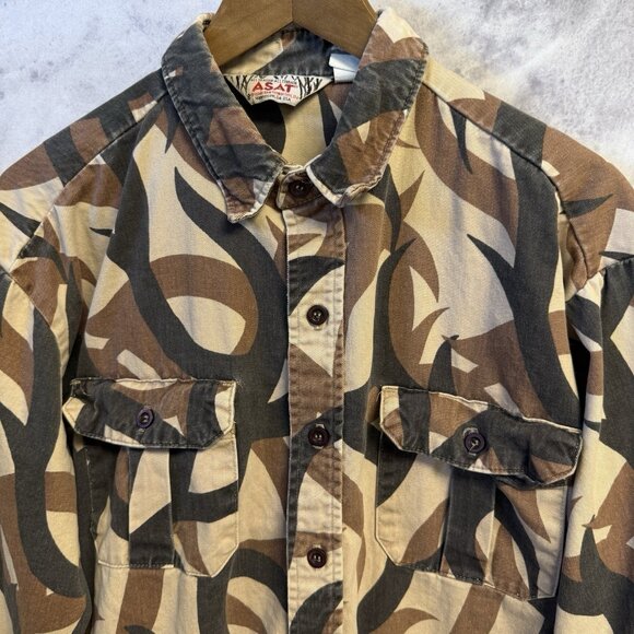 Vintage ASAT Camo BDU Style Button Up Field Shirt Jacket Mens Large Hunting USA - Picture 3 of 9